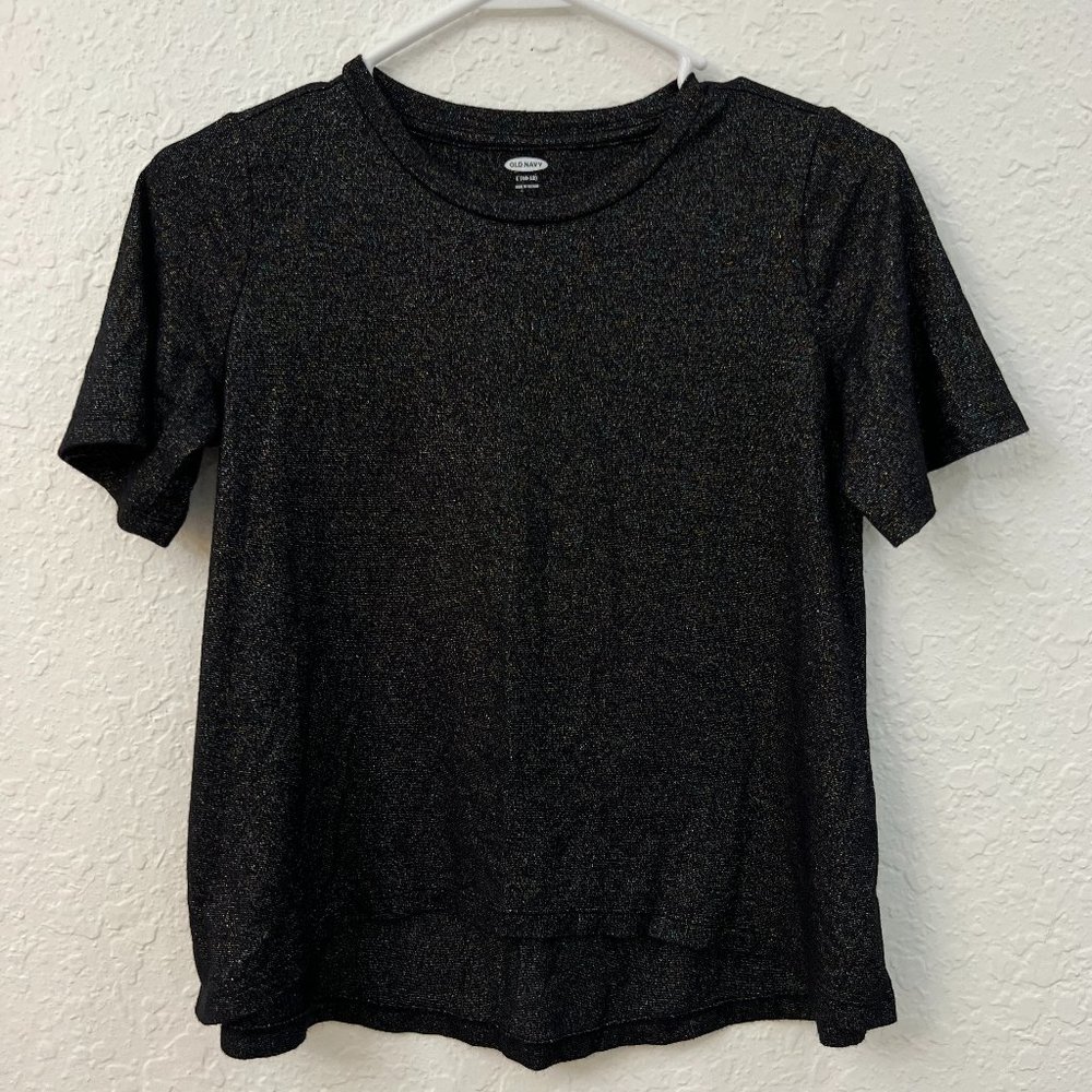 Old Navy Girls T-Shirt Black Short Sleeve Round Neck Glitter Sparkle Sz Large